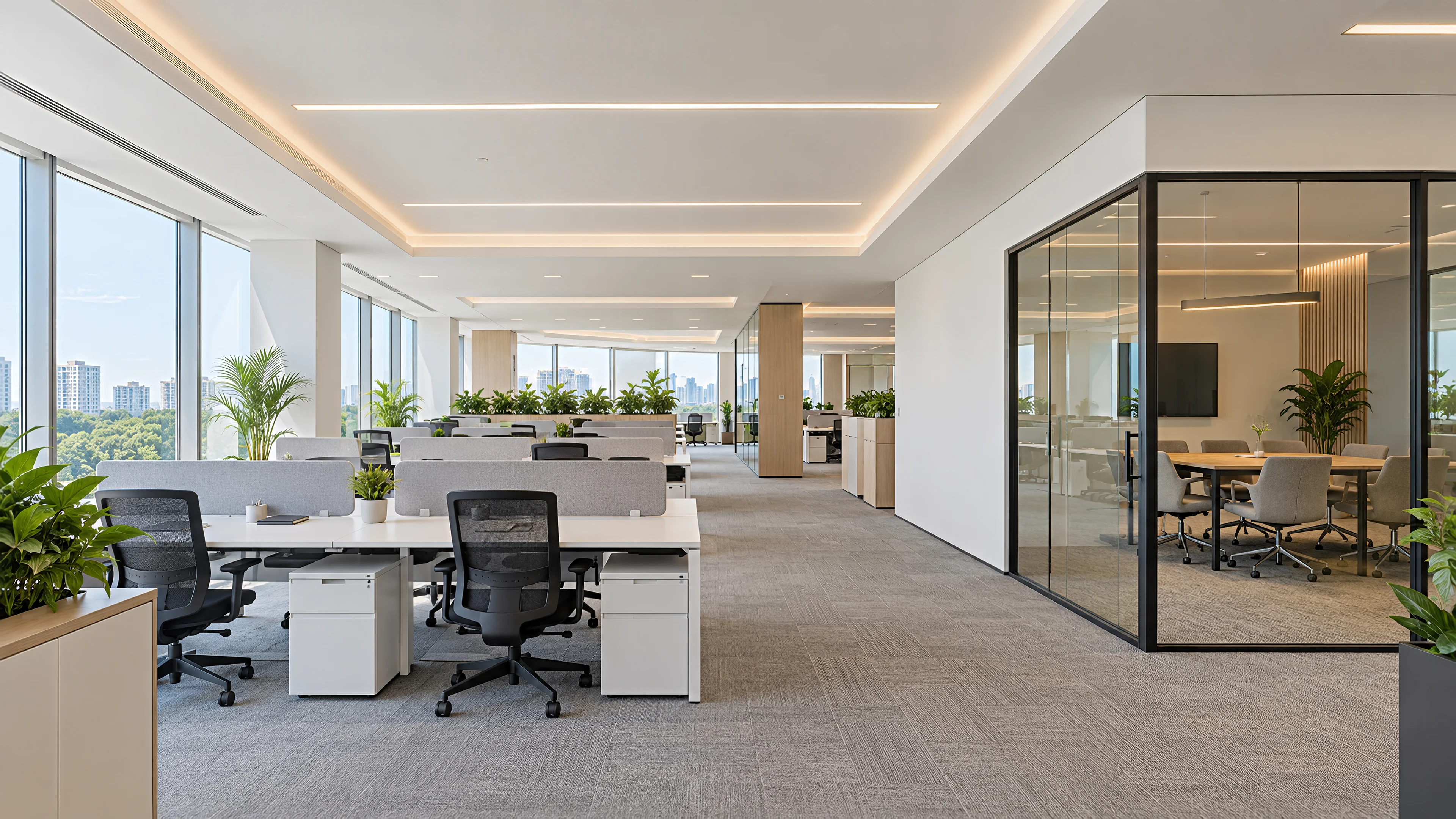 Offices: a finished gypsum board ceiling
