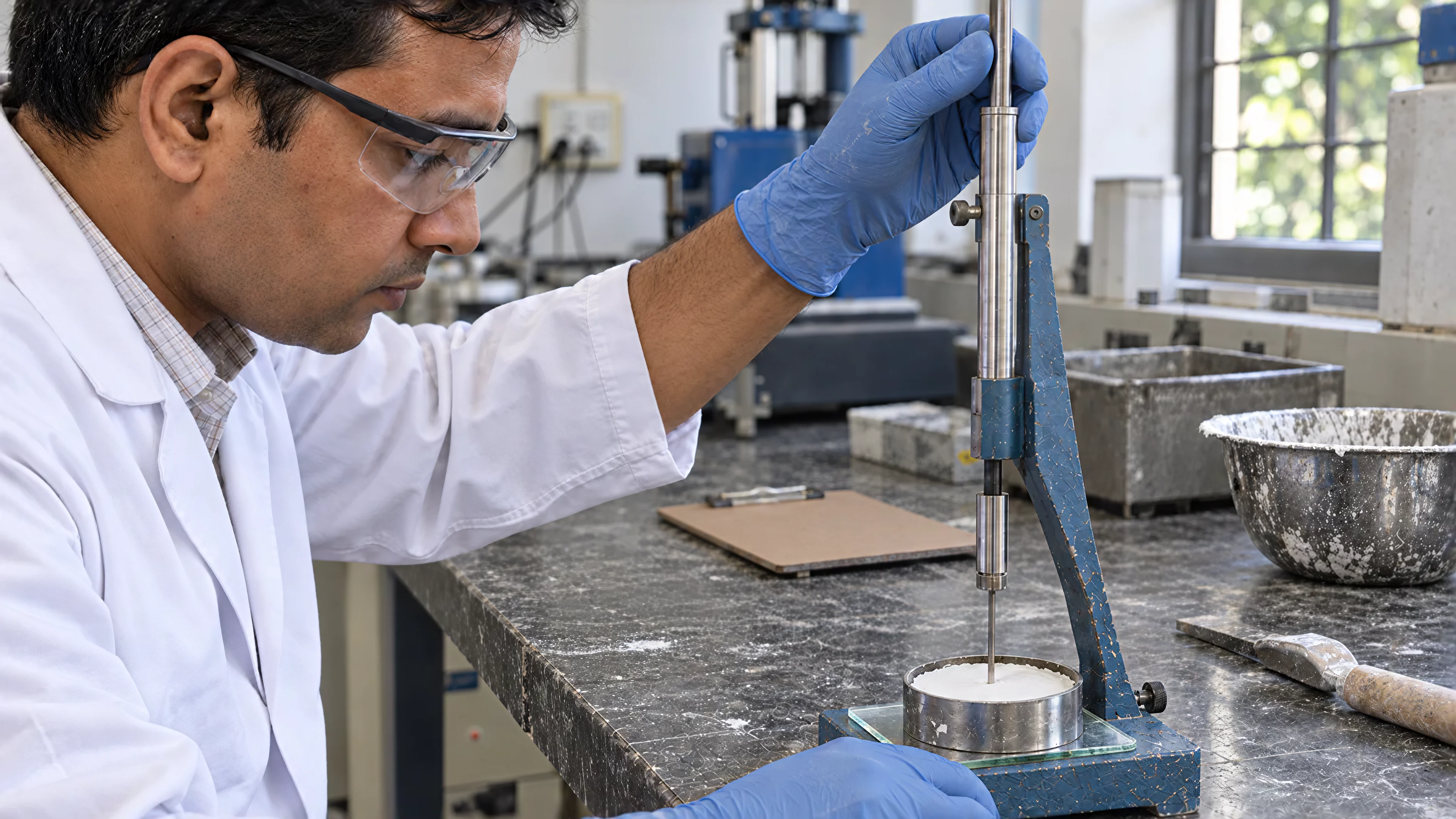A setting-time test on a plaster sample