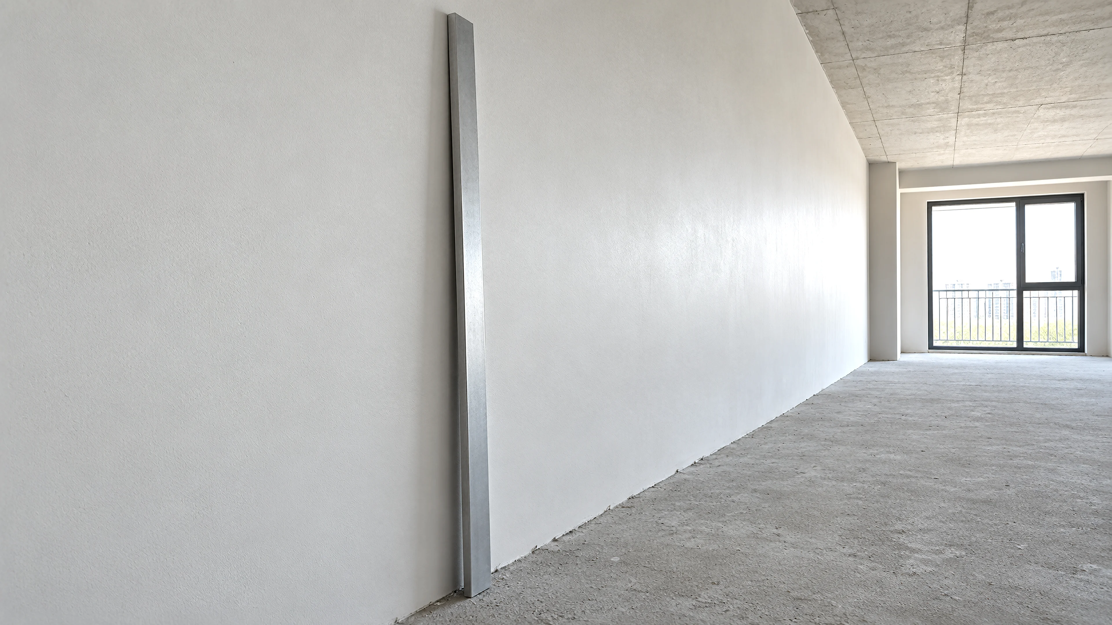A straightedge on a plastered wall